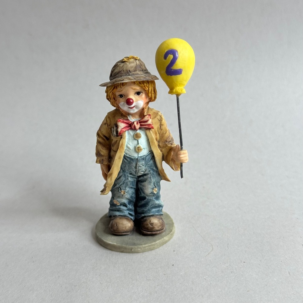 Vintage 1994 Little Emmett Flambro Clown Figurine Yellow Balloon Number 2
